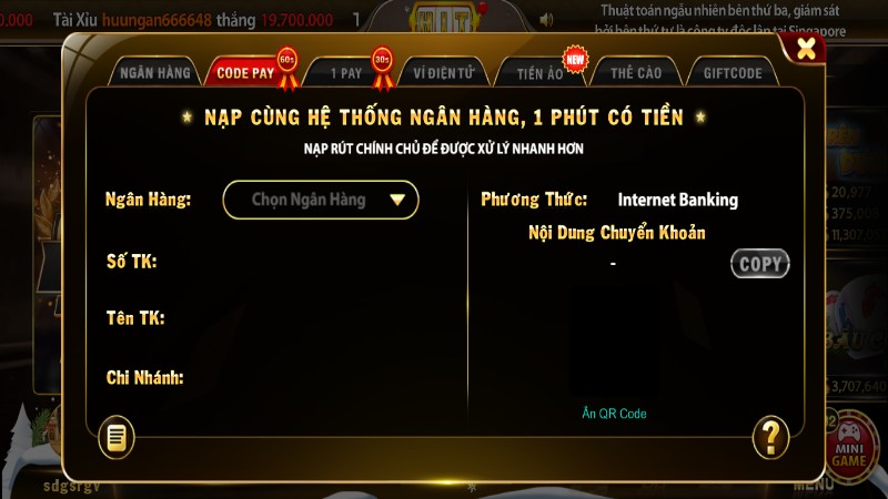 Giao dịch nạp tiền diễn ra nhanh chóng, nhiều phương thức